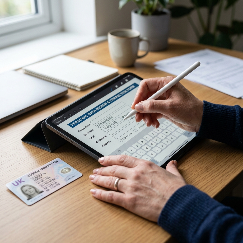 A person reviewing and correcting information on a digital form.